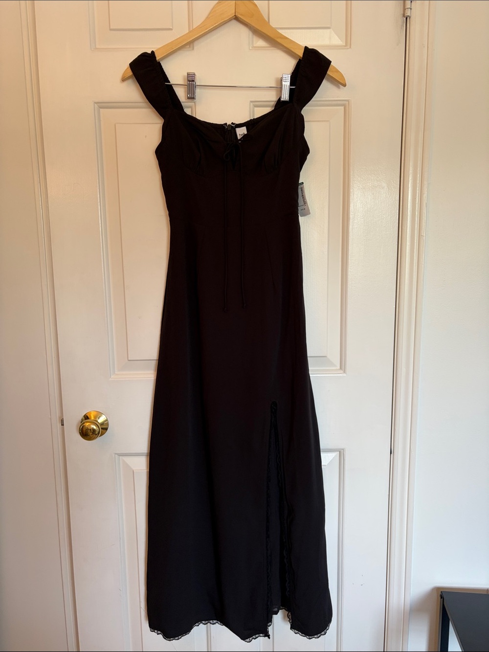 Twik by Simons Black Maxi Dress XS NWT Lace Trim Slit Cottagecore